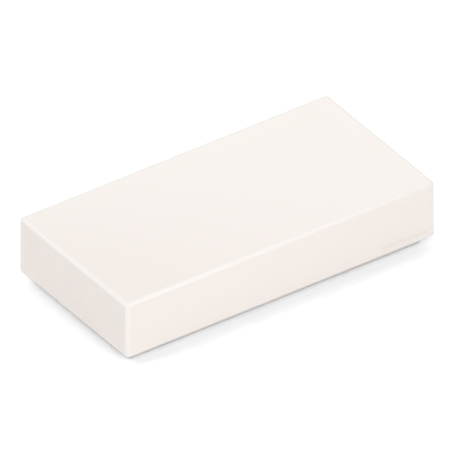 An opaque White 1 x 2 tile.