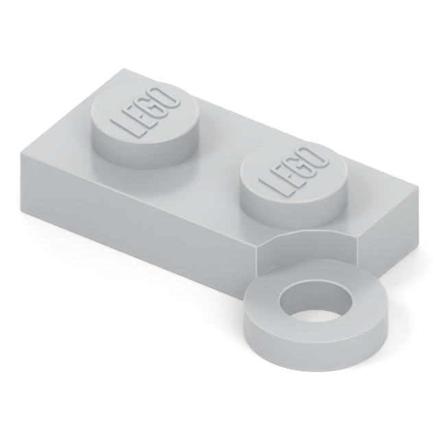 Part 2429: the base half of a 1 x 4 swivel hinge plate, with a circular hinge socket.