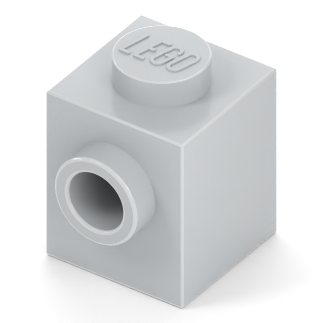Part 87087: a 1 x 1 brick with a stud on top and another stud on one side.