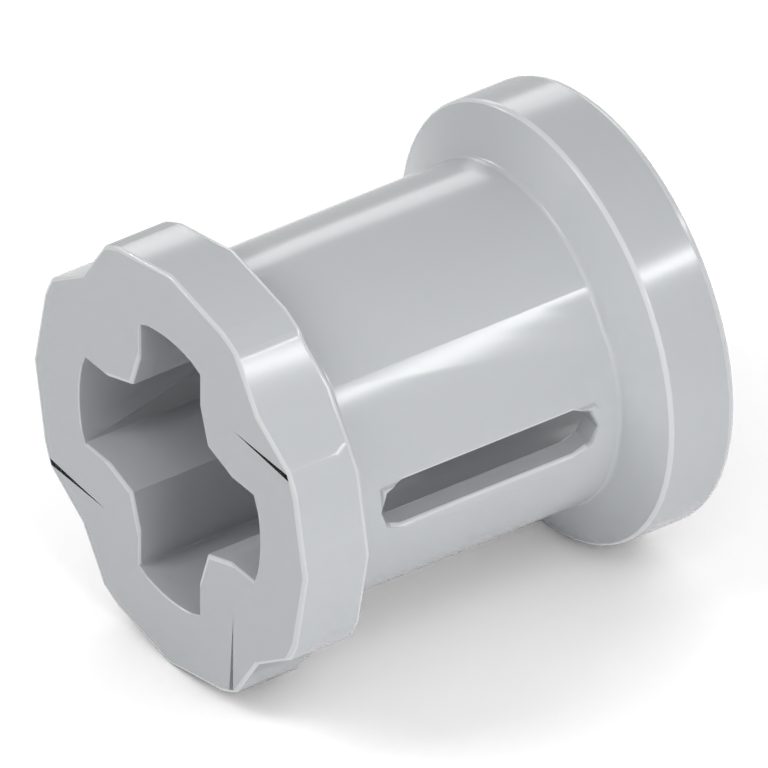 A separate Light Grey Technic bush, part 3713, with a cross-shaped axle hole.