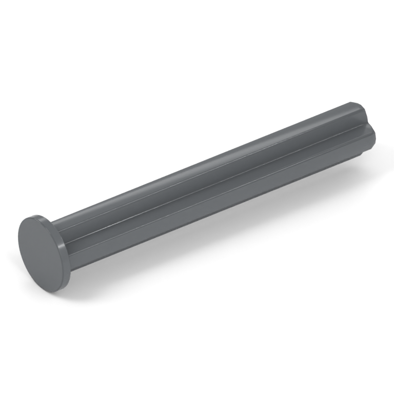 A Dark Grey 4L axle with an integral stop near one end, part 87083.